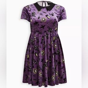 Disney The Haunted Mansion Collared Dress Stretch Velvet Purple Plus Size 1X